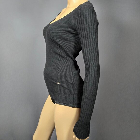 Y2K Parasuco Black Skinny Ribbed Long Sleeve Sweater Size S Goth Grunge Academia - Picture 5 of 9